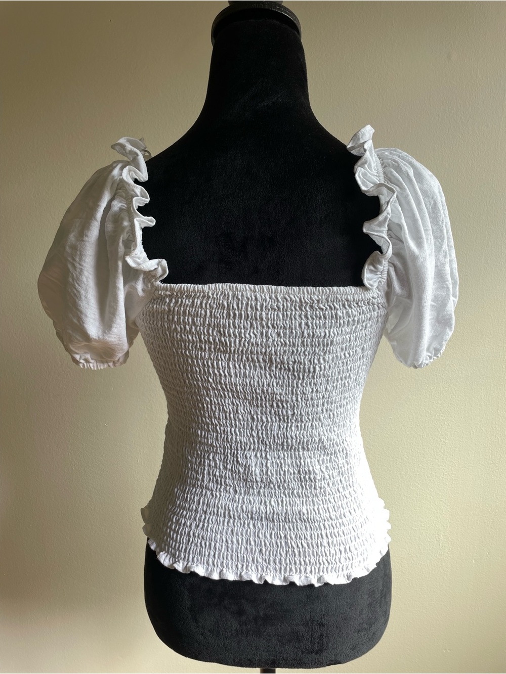 Dynamite Smocked Linen Blend Blouse White Puff Sleeve Cottagecore - Picture 2 of 8